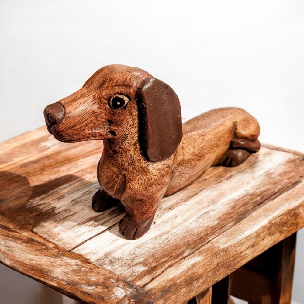 Rare Vintage 1950s Hand Carved Wood Dachshund Dog Figurine MCM Estate Treasure
